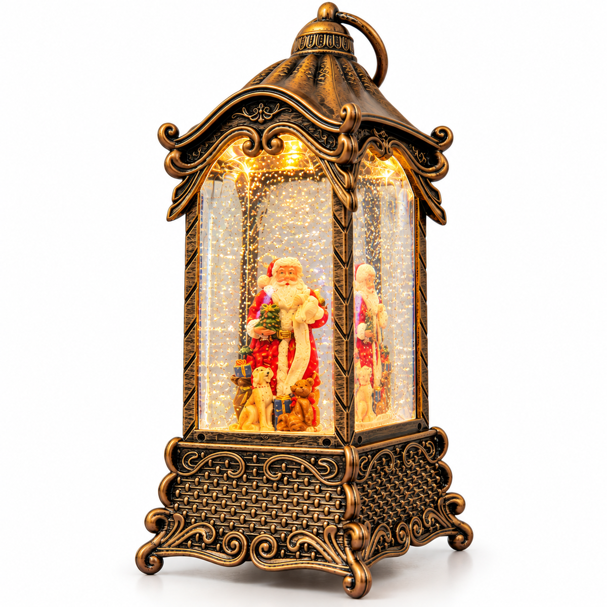novogodišnji LED fenjer, novogodišnji fenjer sa Deda Mrazom, vintage novogodišnji fenjer, bronzani novogodišnji fenjer, novogodišnja dekoracija, božićni fenjer, LED božićna dekoracija, svetleći novogodišnji fenjer, fenjer sa snežnim efektom, novogodišnji ukrasi, božićni ukrasi, Deda Mraz dekoracija, fenjer sa Deda Mrazom i poklonima, dekorativni LED fenjer, novogodišnja lampa, božićna lampa, snežni fenjer, svetleći božićni ukrasi, novogodišnja dekoracija za dom, praznična dekoracija, antik bronzani fenjer,
