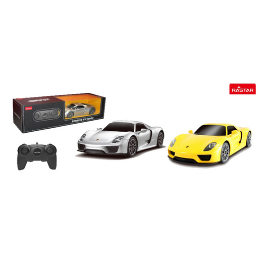 Rastar metalni autić Porsche 918 Spyder u razmeri 1:24, na daljinsko upravljanje, dostupan u više boja, sa detaljnom izradom i realističnim dizajnom, idealan za kolekcionare i ljubitelje autića.