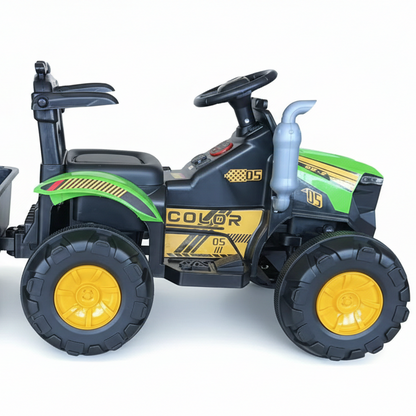 dečiji traktor sa prikolicom, traktor na akumulator za decu, dečiji električni traktor, zeleni dečiji traktor, igračka traktor za decu, traktor sa prikolicom za dvorište, dečije vozilo na akumulator, dečiji traktor za vožnju, traktor za mališane, toy tractor for kids, kids ride on tractor, electric tractor for children, backyard kids tractor, children riding tractor outdoors
