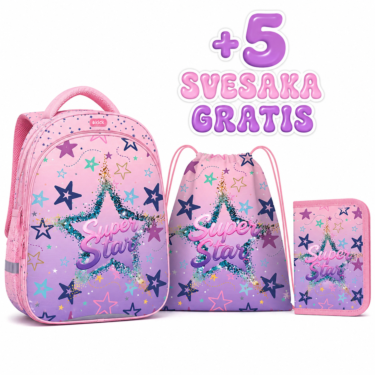 anatomski školski ranac Super Star, Super Star ranac, školski ranac za devojčice, roze školski ranac, ranac sa zvezdicama, anatomski ranac za devojčice, ergonomski školski ranac, lagani školski ranac, Super Light ranac, školski set 3u1, ranac sa pernicom, ranac sa torbom za fizičko, ranac za prvi razred, ranac za mlađe školarce, dečiji školski ranac, školski ranac sa sveskama
