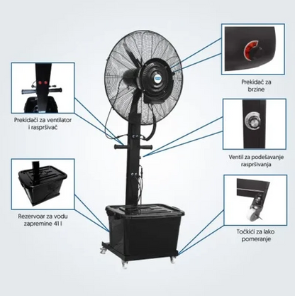 rashladni ventilator, ventilator sa vodenom maglom, profesionalni ventilator, ventilator za restoran, ventilator za kafić, ventilator za terasu, rashlađivanje bašte, industrijski ventilator, ventilator 60L, Breskvica