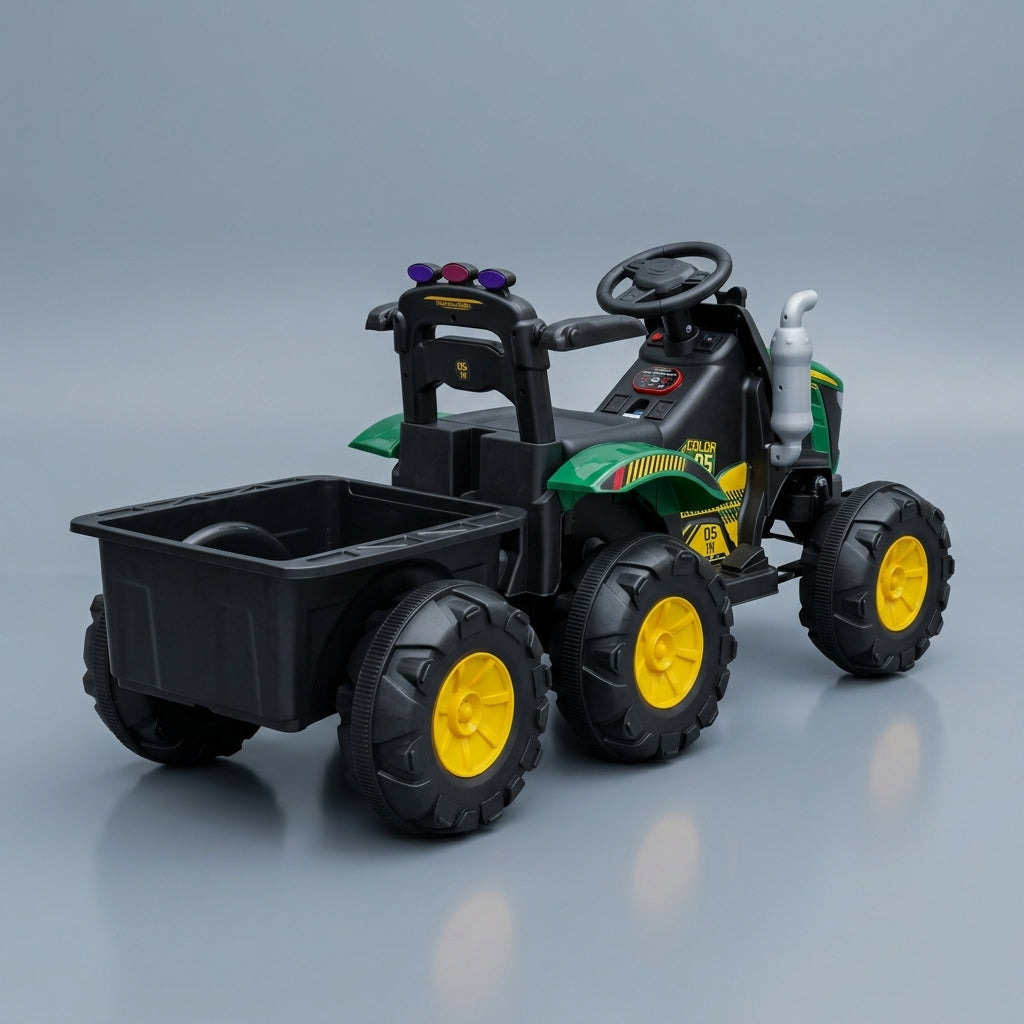 dečiji traktor sa prikolicom, traktor na akumulator za decu, dečiji električni traktor, zeleni dečiji traktor, igračka traktor za decu, traktor sa prikolicom za dvorište, dečije vozilo na akumulator, dečiji traktor za vožnju, traktor za mališane, toy tractor for kids, kids ride on tractor, electric tractor for children, backyard kids tractor, children riding tractor outdoors