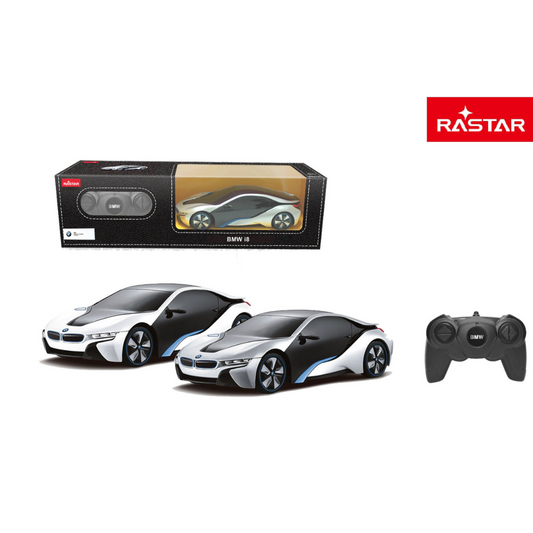 Rastar metalni autić BMW i8 u razmeri 1:24, na daljinsko upravljanje, dostupan u više boja, realističan model sa detaljnom izradom, idealan za igru i kolekcionare.